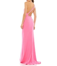 Mac Duggal Asymmetrical Ruched One Shoulder Sleeveless Open Back Detail Trumpet Sheath Gown
