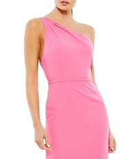 Mac Duggal Asymmetrical Ruched One Shoulder Sleeveless Open Back Detail Trumpet Sheath Gown