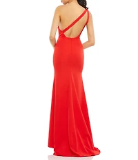 Mac Duggal Asymmetrical Ruched One Shoulder Sleeveless Open Back Detail Trumpet Sheath Gown