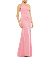 Mac Duggal Asymmetrical Ruched One Shoulder Sleeveless Open Back Detail Trumpet Sheath Gown