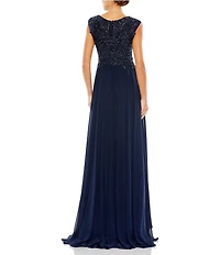 Mac Duggal Beaded Applique Bodice V-Neck Sleeveless A-Line Gown