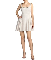 Mac Duggal Beaded Boucle Sleeveless A-Line Midi Dress