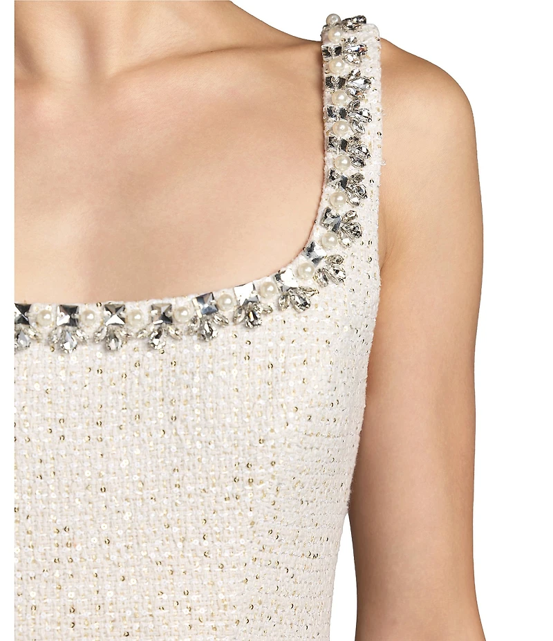 Mac Duggal Beaded Boucle Sleeveless A-Line Midi Dress