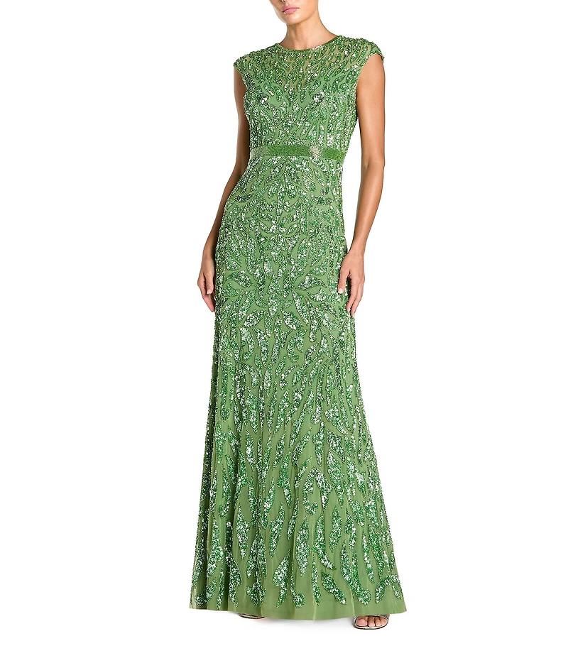Mac Duggal Beaded Cap Sleeve Gown