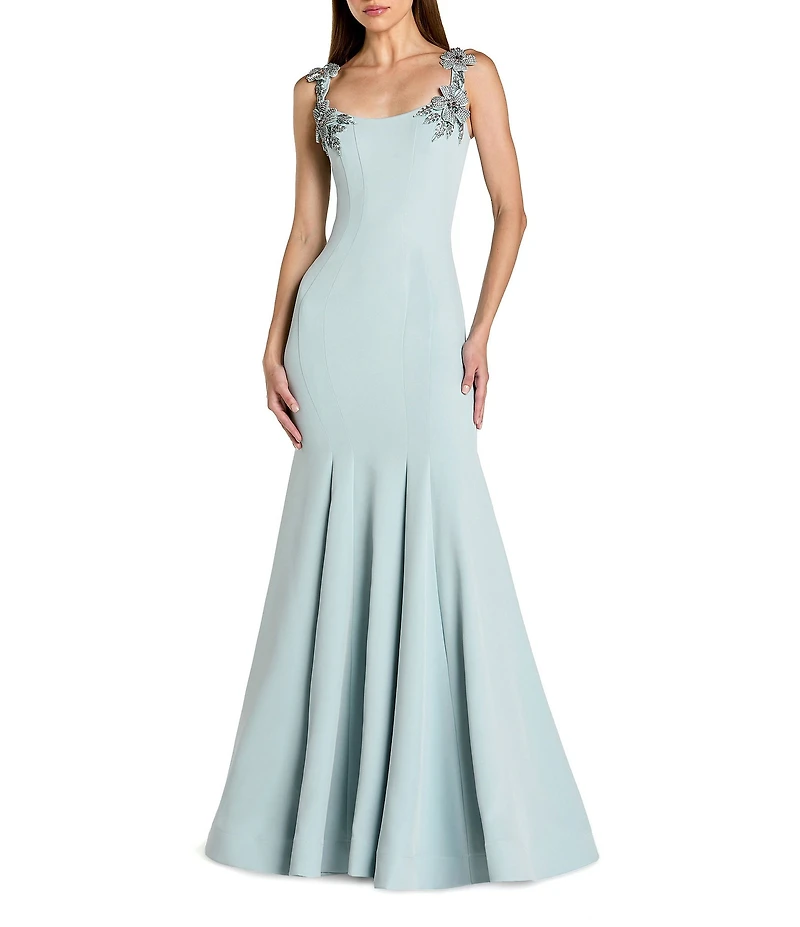 Mac Duggal Beaded Crepe Sleeveless Trumpet Gown