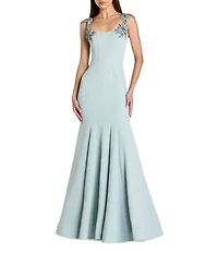 Mac Duggal Beaded Crepe Sleeveless Trumpet Gown
