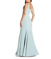 Mac Duggal Beaded Crepe Sleeveless Trumpet Gown