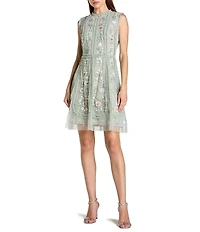 Mac Duggal Floral Beaded Crew Neck Sleeveless Dress