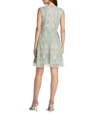 Mac Duggal Floral Beaded Crew Neck Sleeveless Dress