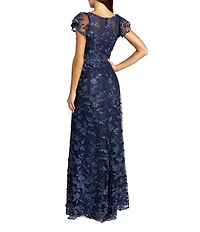 Mac Duggal Beaded Embroidered V-Neck Flutter Sleeve Gown