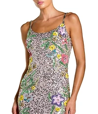 Mac Duggal Beaded Floral Embellished Mesh Sequin Cowl Back Trumpet Gown