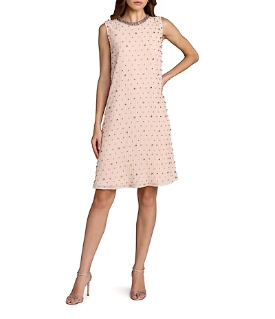 Mac Duggal Beaded Georgette Sleeveless Trapeze Mini Dress