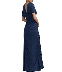 Mac Duggal Beaded Jersey Draped Capelet Top Column Gown