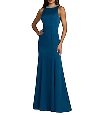 Mac Duggal Beaded Jeweled Crew Neck Sleeveless Sheath Gown