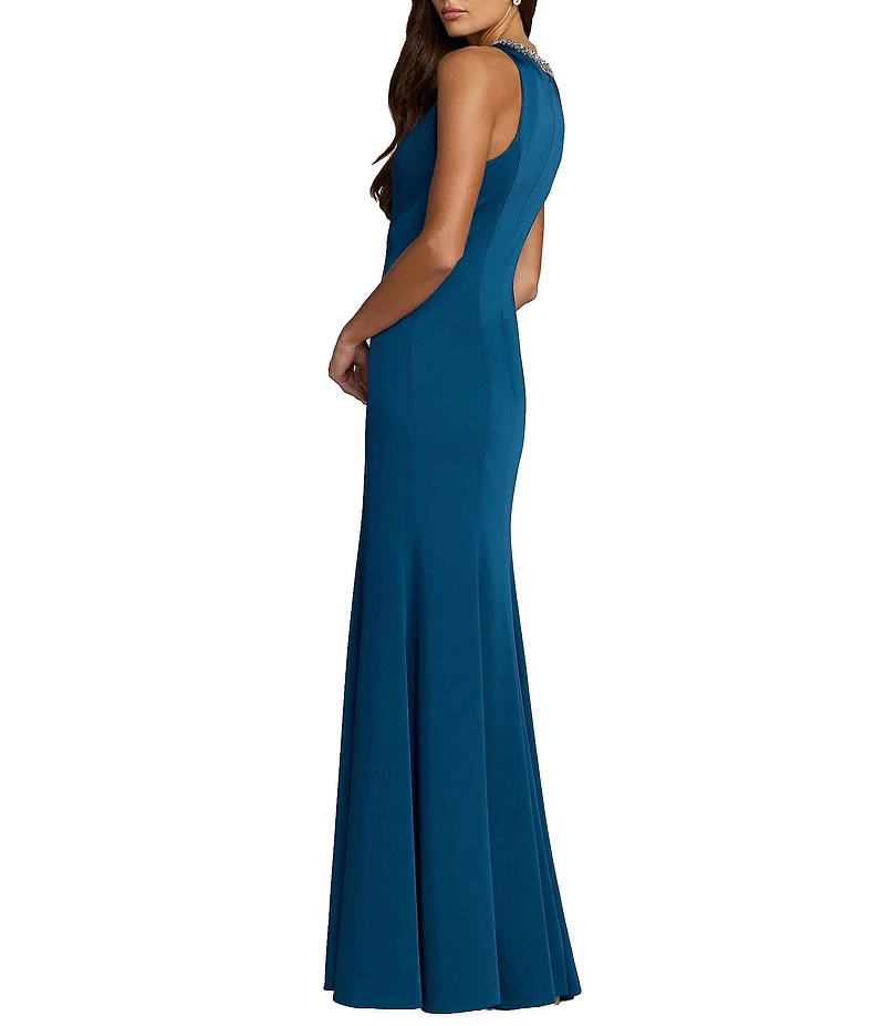 Mac Duggal Beaded Jeweled Crew Neck Sleeveless Sheath Gown