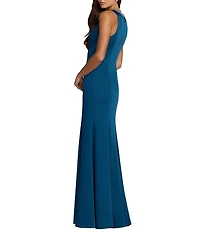 Mac Duggal Beaded Jeweled Crew Neck Sleeveless Sheath Gown