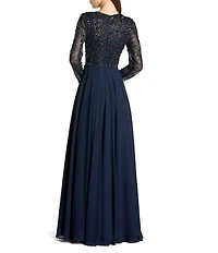 Mac Duggal Beaded Lace Long Sleeve Gown With Chiffon Skirt