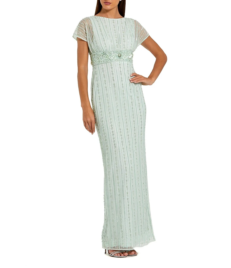 Mac Duggal Beaded Mesh Blouson Fitted Gown