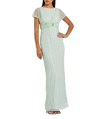 Mac Duggal Beaded Mesh Blouson Fitted Gown