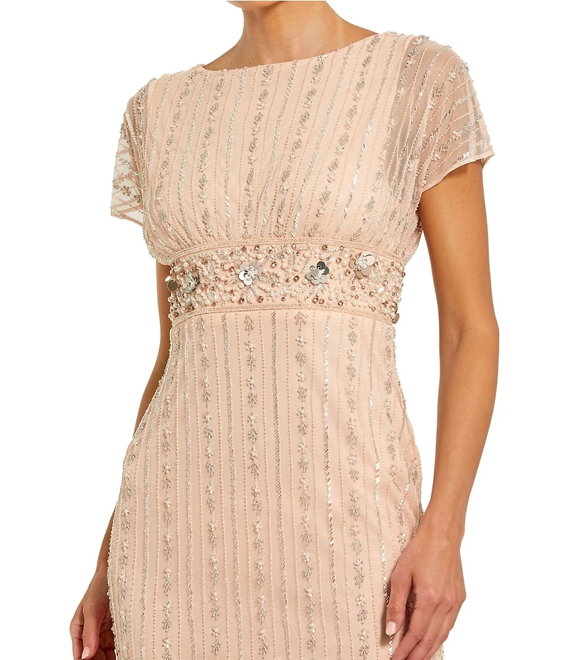 Mac Duggal Beaded Mesh Blouson Fitted Gown