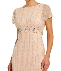 Mac Duggal Beaded Mesh Blouson Fitted Gown