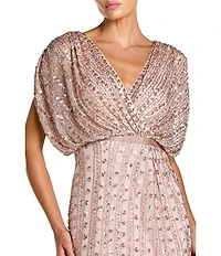 Mac Duggal Beaded Mesh Blouson V Neck Gown