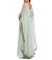 Mac Duggal Beaded Mesh Cape Sleeve Gown