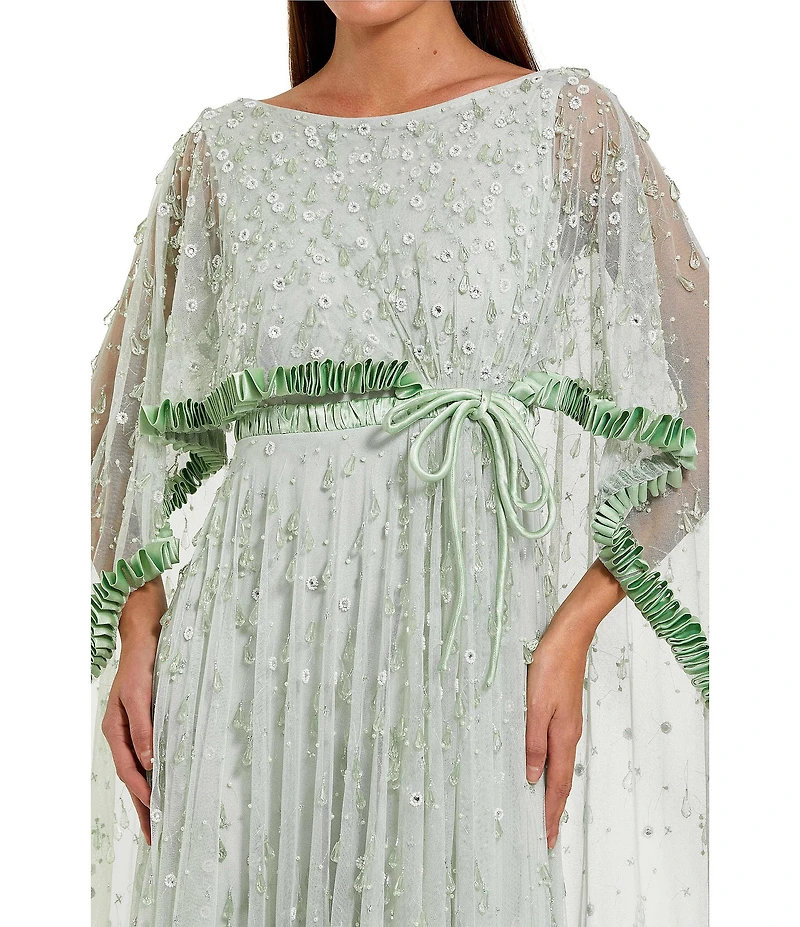 Mac Duggal Beaded Mesh Cape Sleeve Gown