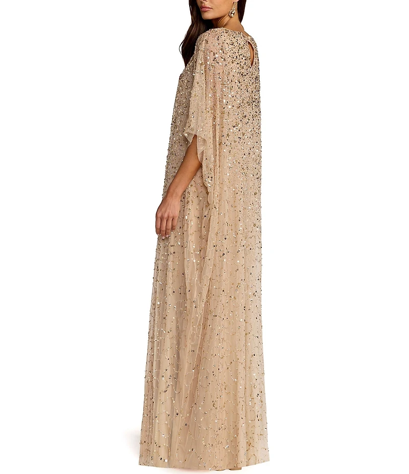 Mac Duggal Beaded Mesh Kaftan Long Dress