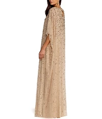 Mac Duggal Beaded Mesh Kaftan Long Dress