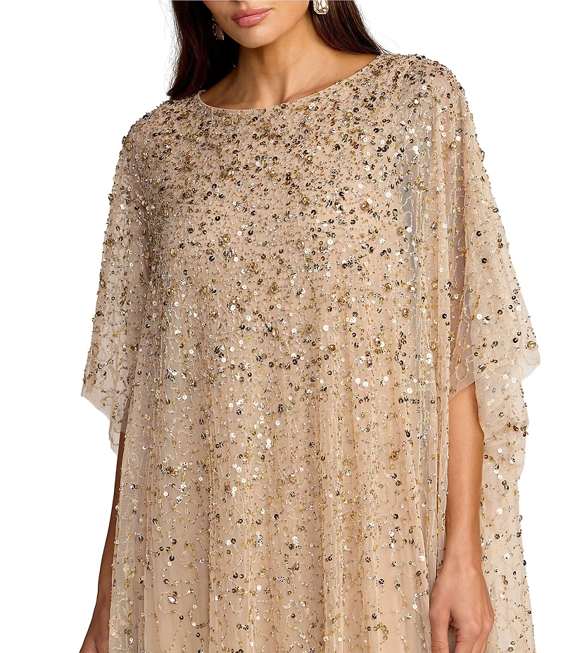 Mac Duggal Beaded Mesh Kaftan Long Dress