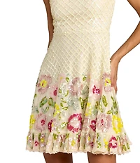 Mac Duggal Beaded Mesh Sleeveless Square Neck Ruffle Dress