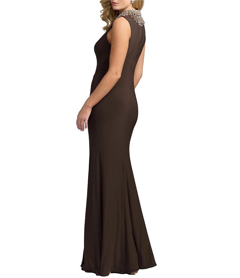 Mac Duggal Beaded Neck Jersey Gown