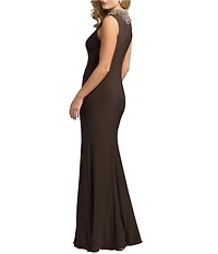 Mac Duggal Beaded Neck Jersey Gown