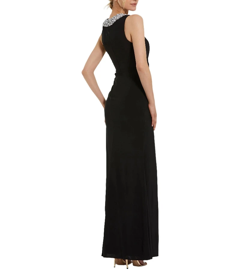 Mac Duggal Beaded Neck Sleeveless Twist Front Jersey Column Gown