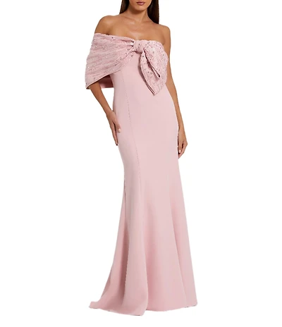 Mac Duggal Beaded Off The Shoulder Crepe Mermaid Gown