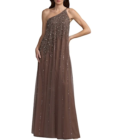 Mac Duggal Beaded One Shoulder Sleeveless Beaded Gown