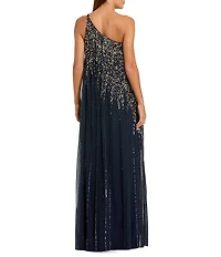 Mac Duggal Beaded One Shoulder Sleeveless Beaded Gown
