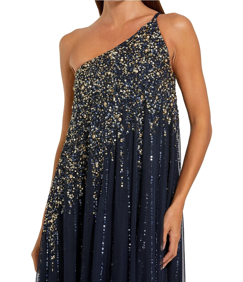 Mac Duggal Beaded One Shoulder Sleeveless Beaded Gown