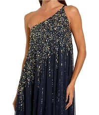 Mac Duggal Beaded One Shoulder Sleeveless Beaded Gown