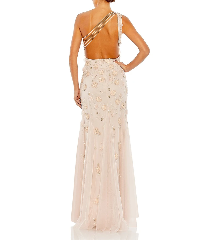 Mac Duggal Beaded One Shoulder Sleeveless Fit and Flare Gown