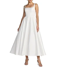 Mac Duggal Beaded Satin Sleeveless Midi Dress
