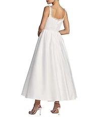Mac Duggal Beaded Satin Sleeveless Midi Dress