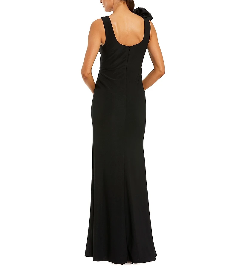 Mac Duggal Beaded Scoop Neck Jersey 3D Flower Gown