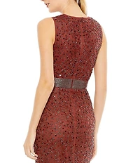 Mac Duggal Beaded Sleeveless Crew Neck Sheath Dress