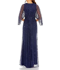 Mac Duggal Beaded Striping Kimono Sleeve V Neck Gown