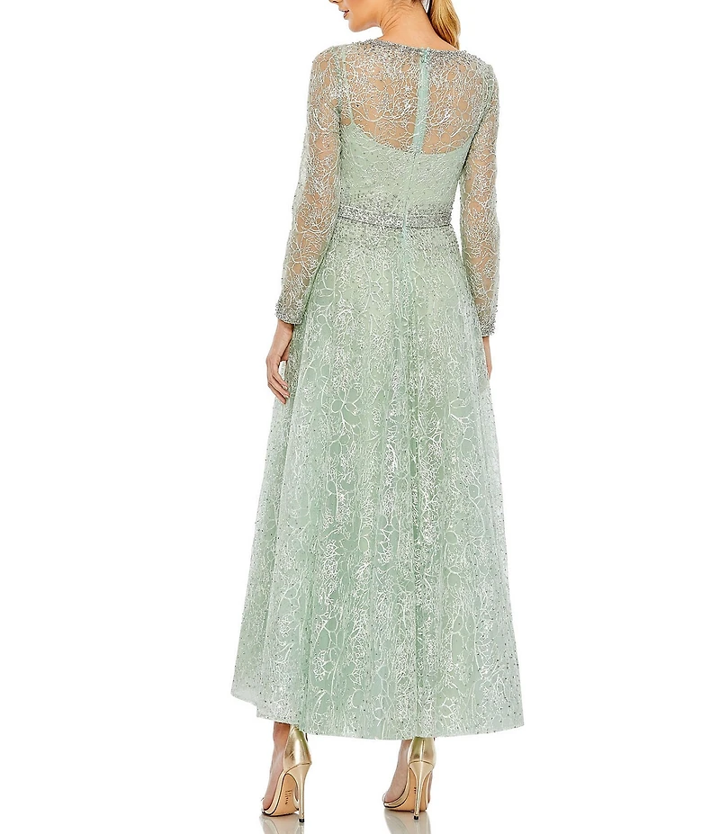 Mac Duggal Beaded Surplice V-Neck Long Sleeve Dress
