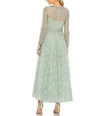 Mac Duggal Beaded Surplice V-Neck Long Sleeve Dress