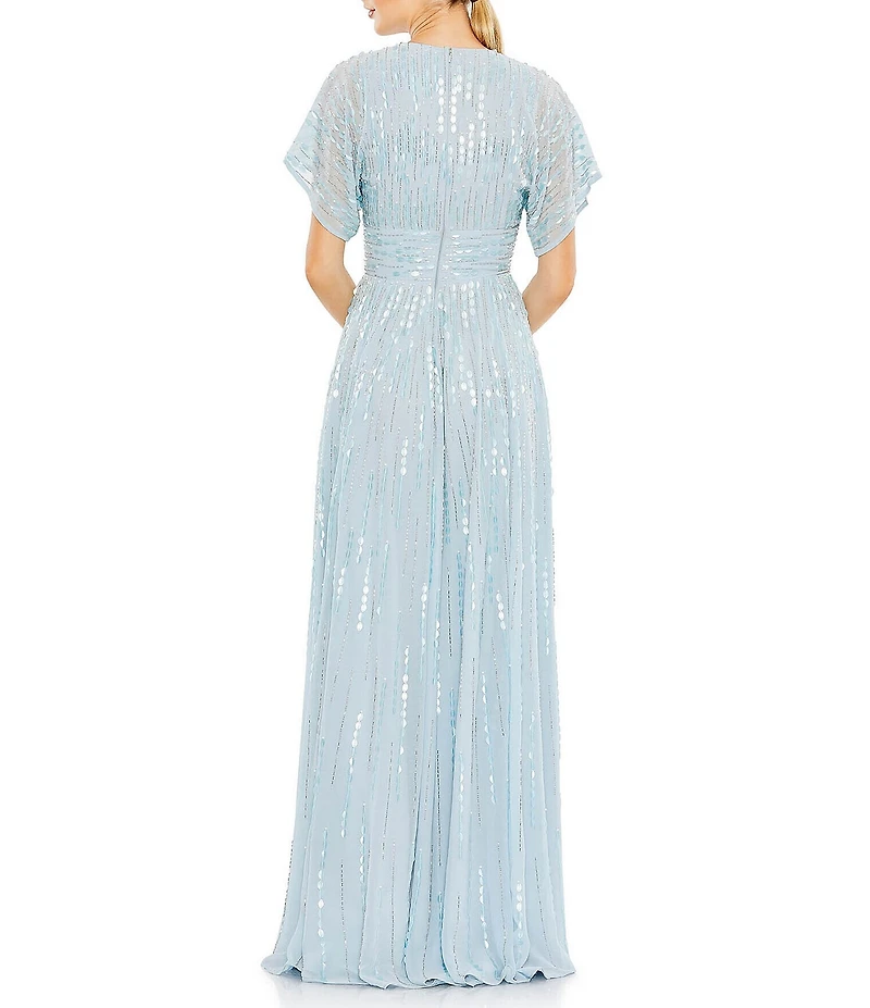 Mac Duggal Beaded V-Neck Short Sleeve Gown