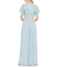 Mac Duggal Beaded V-Neck Short Sleeve Gown